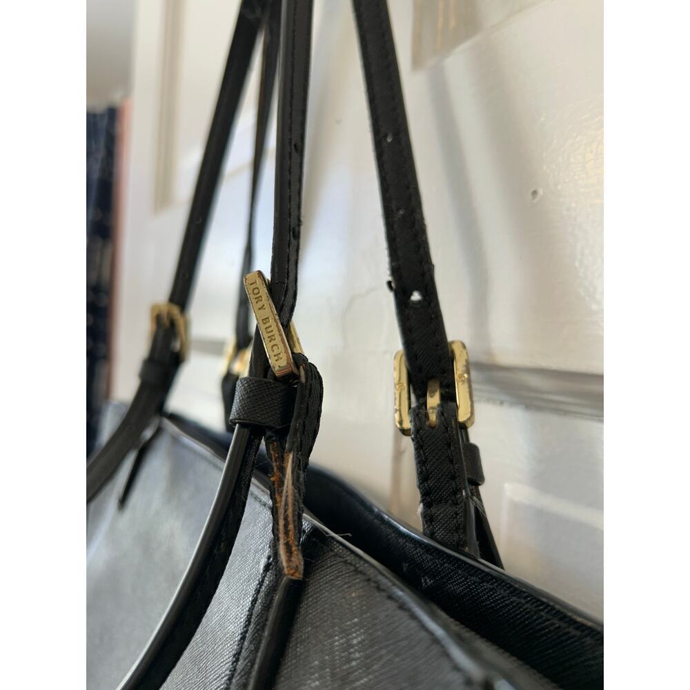 Tory Burch Emerson Black Tote Gold Hardware EUC w FLAWED STRAPS - Picture 5 of 16